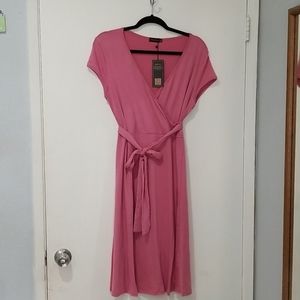 Glory Star Wrap V Neck Dress A line, Pink